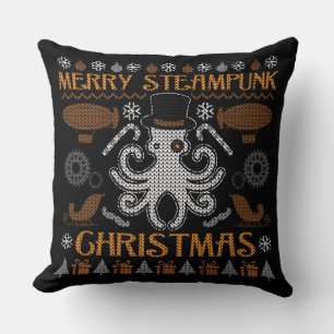 Merry Steampunk Christmas Octopus Top Hat Pillow