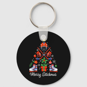 Merry Stickmas Christmas Stick Hockey Xmas Tree Keychain
