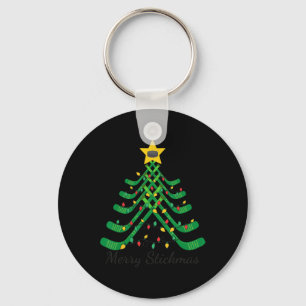 Merry Stickmas Funny Hockey Christmas Keychain