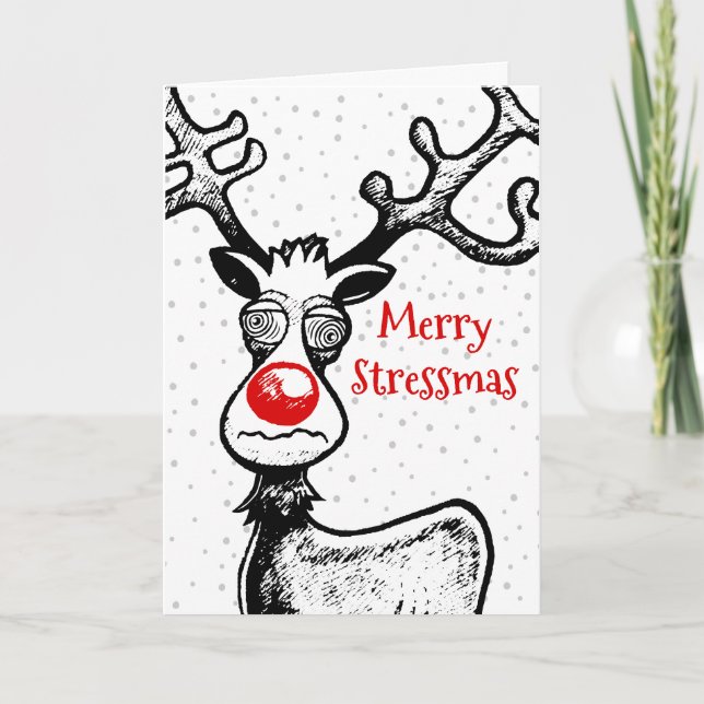 Merry Stressmas Rudolph Christmas Photo Card (Front)