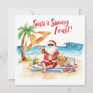 Merry Summer Holiday Santa at the beach  Card