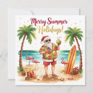 Merry Summer Holiday Santa at the beach  Card