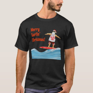 Merry Surfin' Christmas Santa on Surfboard T-Shirt
