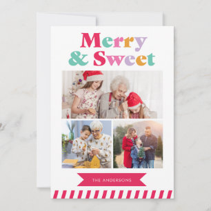 Merry & Sweet Christmas Photo Pastel Collage Holiday Card
