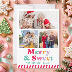 Merry & Sweet Christmas Photo Pastel Collage Holiday Card