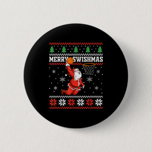 Merry Swishmas Basketball Snowman Christmas Ugly P 2 Inch Round Button
