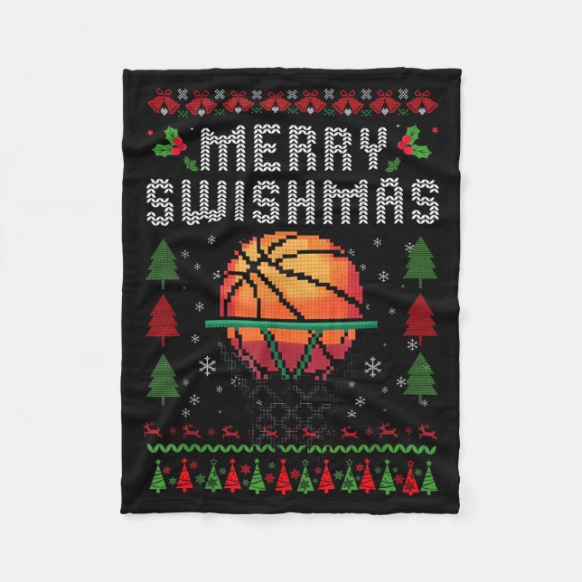 Merry Swishmas Basketball Ugly Christmas Graphic F Fleece Blanket (Front)