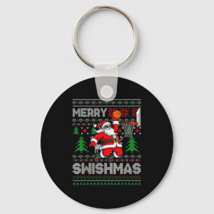 Merry Swishmas Basketball Ugly Christmas Santa Men Keychain