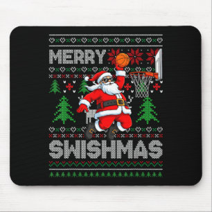 Merry Swishmas Basketball Ugly Christmas Santa Men Mouse Pad