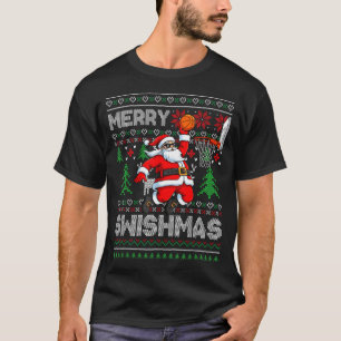 Merry Swishmas Basketball Ugly Christmas Santa Men T-Shirt