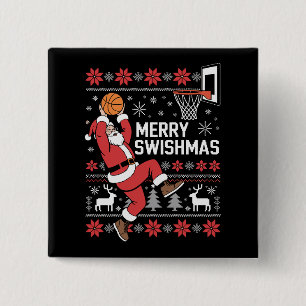Merry Swishmas Basketball Ugly Christmas Xmas  2 Inch Square Button