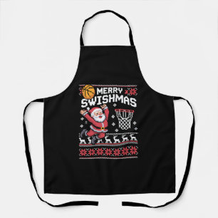 Merry Swishmas Basketball Ugly Christmas Xmas Apron