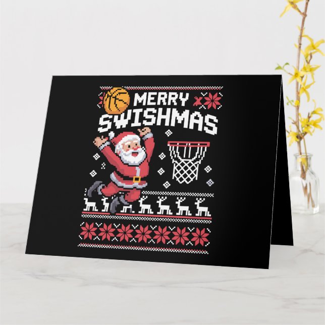Merry Swishmas Basketball Ugly Christmas Xmas  Card (Yellow Flower)
