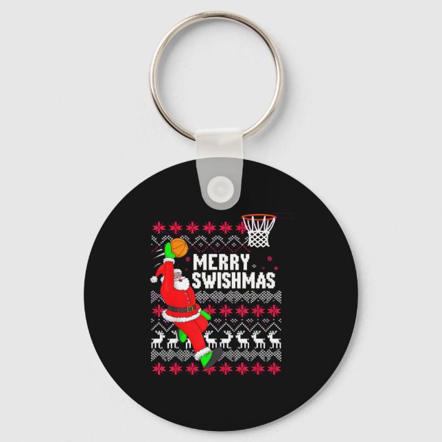 Merry Swishmas Basketball Ugly Christmas Xmas  Keychain (Front)