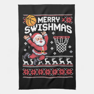 Merry Swishmas Basketball Ugly Christmas Xmas Kitchen Towel