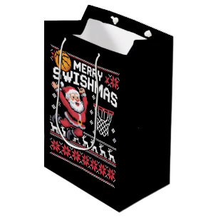 Merry Swishmas Basketball Ugly Christmas Xmas Medium Gift Bag