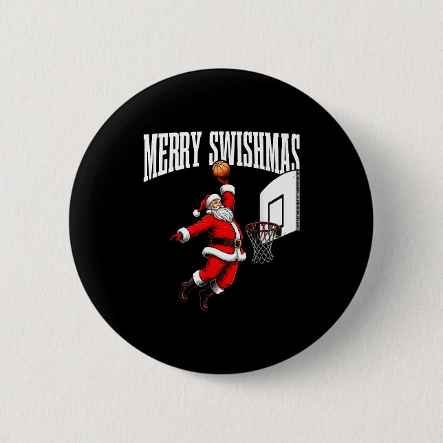 Merry Swishmas Basketball Ugly Christmas Xmas Men  2 Inch Round Button (Front)