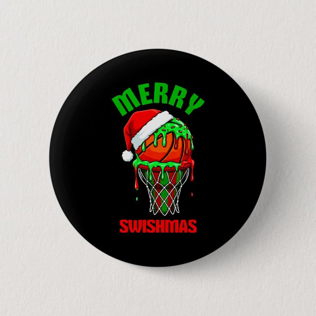 Merry Swishmas Basketball Ugly Christmas Xmas Men  2 Inch Round Button (Front)