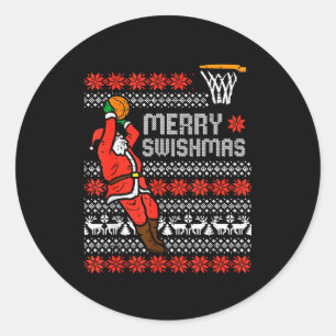 Merry Swishmas Basketball Ugly Christmas Xmas Men Classic Round Sticker