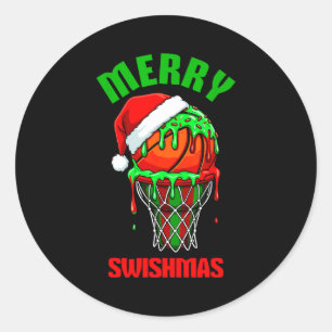 Merry Swishmas Basketball Ugly Christmas Xmas Men Classic Round Sticker