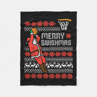 Merry Swishmas Basketball Ugly Christmas Xmas Men  Fleece Blanket
