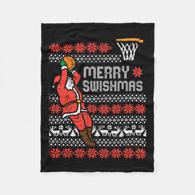 Merry Swishmas Basketball Ugly Christmas Xmas Men  Fleece Blanket (Front)