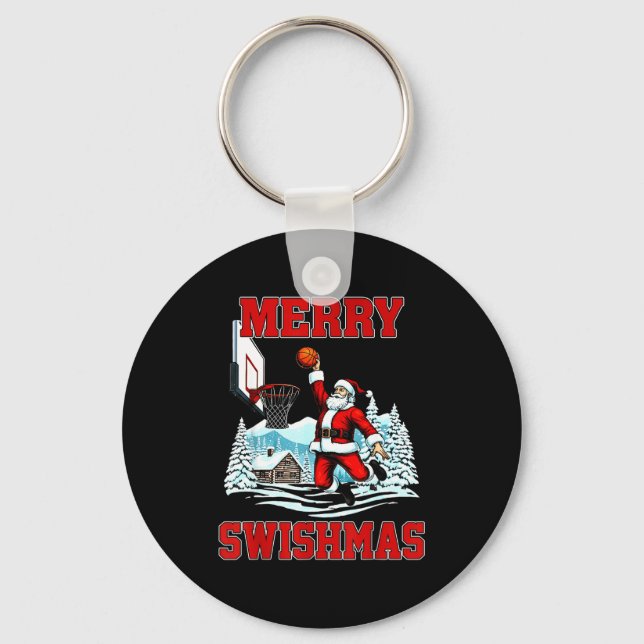 Merry Swishmas Basketball Ugly Christmas Xmas Men  Keychain (Front)
