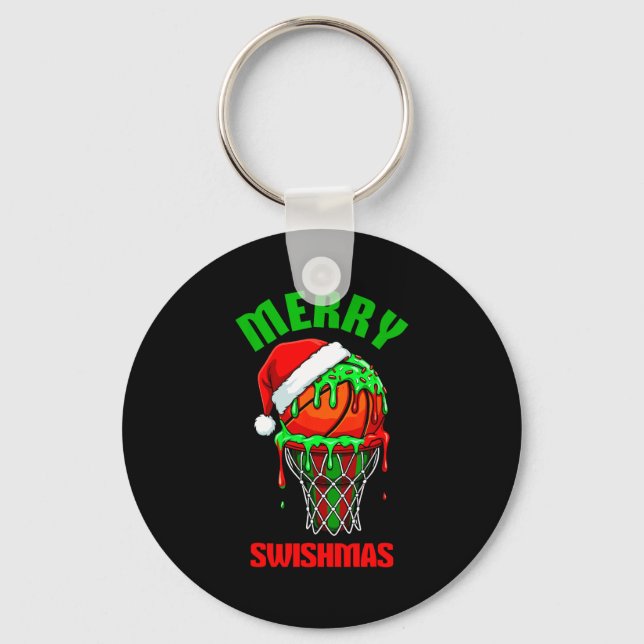 Merry Swishmas Basketball Ugly Christmas Xmas Men  Keychain (Front)