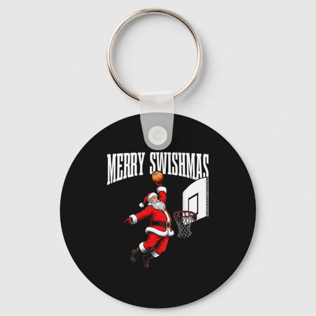Merry Swishmas Basketball Ugly Christmas Xmas Men  Keychain (Front)