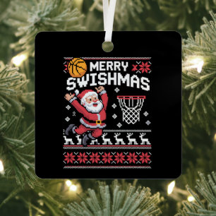 Merry Swishmas Basketball Ugly Christmas Xmas  Metal Ornament