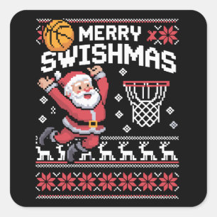 Merry Swishmas Basketball Ugly Christmas Xmas  Square Sticker