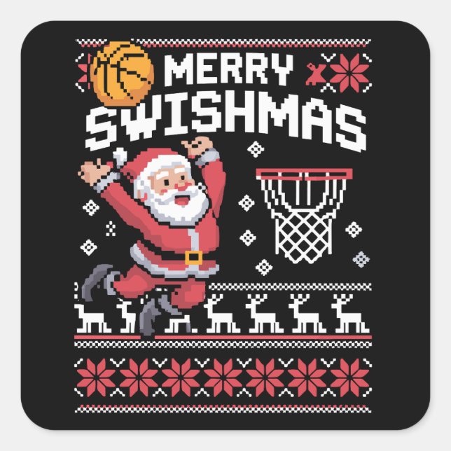Merry Swishmas Basketball Ugly Christmas Xmas  Square Sticker (Front)