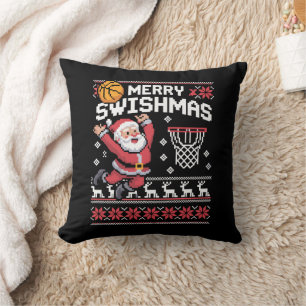 Merry Swishmas Basketball Ugly Christmas Xmas  Throw Pillow