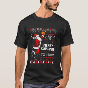 Merry Swishmas Basketball Ugly Sweater Santa Tee X