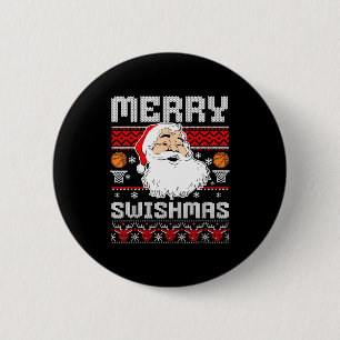 Merry Swishmas Basketball Xmas Ugly Christmas Men 2 Inch Round Button