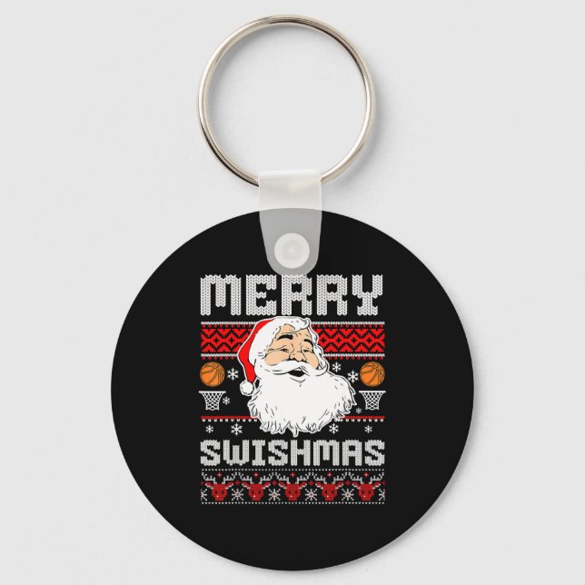 Merry Swishmas Basketball Xmas Ugly Christmas Men  Keychain (Front)