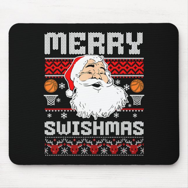 Merry Swishmas Basketball Xmas Ugly Christmas Men  Mouse Pad (Front)