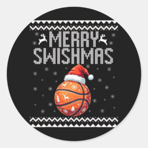 Merry Swishmas Christmas Basketball Ugly Youth Swe Classic Round Sticker