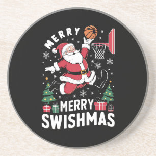 Merry Swishmas Christmas Santa Playing Basketball  Coaster
