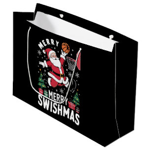 Merry Swishmas Christmas Santa Playing Basketball Large Gift Bag