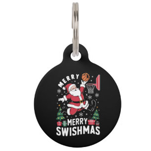Merry Swishmas Christmas Santa Playing Basketball  Pet Tag