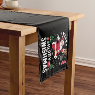 Merry Swishmas Christmas Santa Playing Basketball Short Table Runner