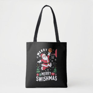 Merry Swishmas Christmas Santa Playing Basketball Tote Bag