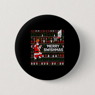 Merry Swishmas Santa Basketball Ugly Sweater Style 2 Inch Round Button