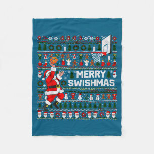 Merry Swishmas Santa Basketball Ugly Sweater Style Fleece Blanket