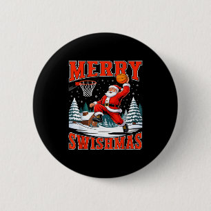 Merry Swishmas Santa Playing Basketball Christmas 2 Inch Round Button