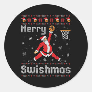 Merry Swishmas Sketll Dunk Rebound Santa Christmas Classic Round Sticker