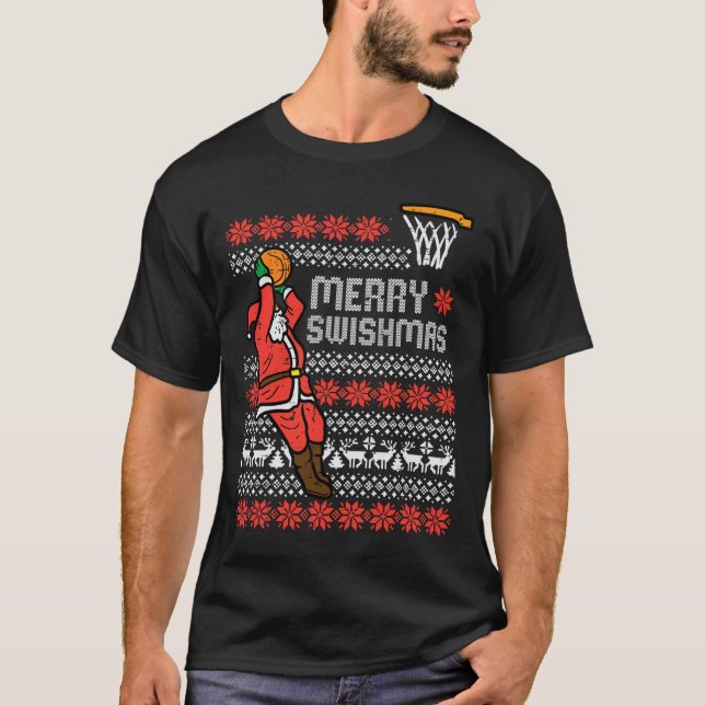 Merry Swishmas Sketll Ugly Christmas Xmas Men Boys T-Shirt (Front)