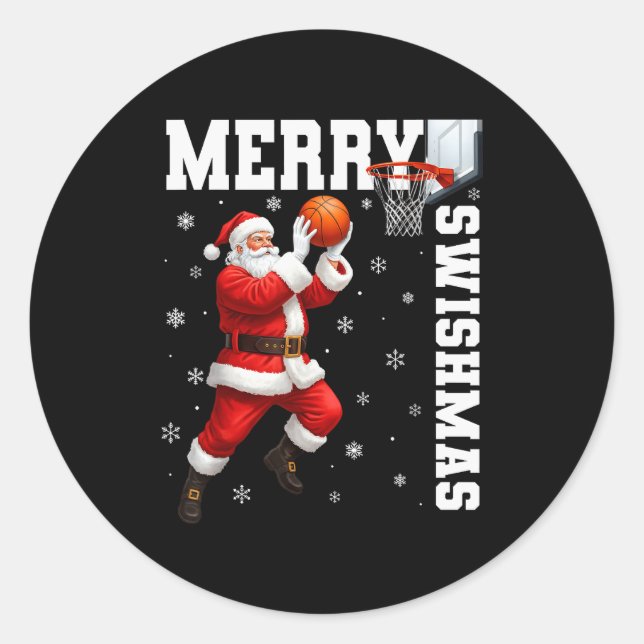 Merry Swishmas Srt Christmas Basketball Xmas Men B Classic Round Sticker (Front)