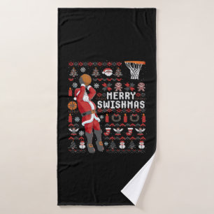 Merry Swishmas Ugly Christmas Basketball Christmas Bath Towel